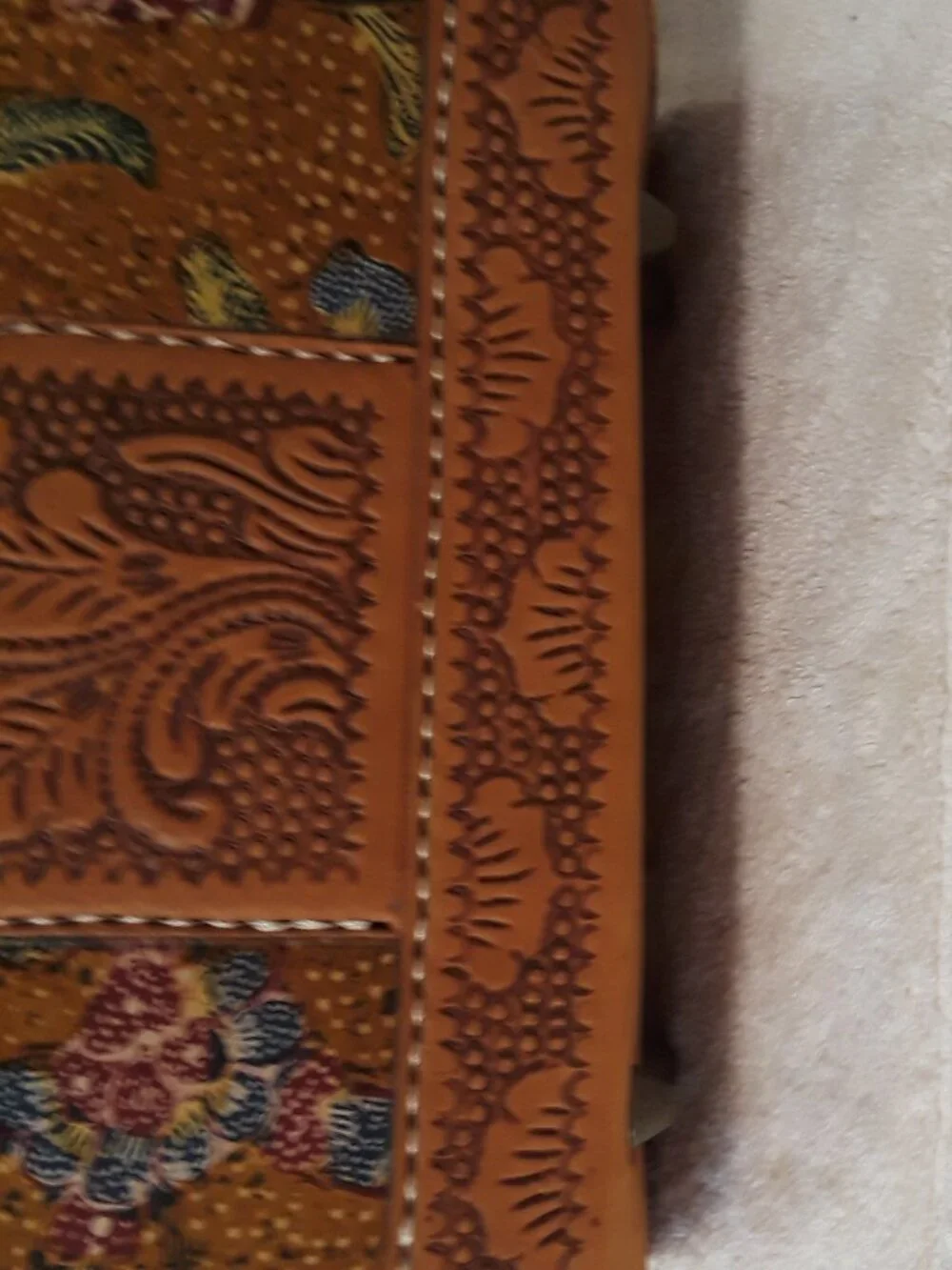 Hand-Tooled Leather Shoulder Bag Hand-Painted Floral Suede Lined Boho Vintage